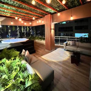 圣多明各Central Park Tower的客厅配有沙发和植物