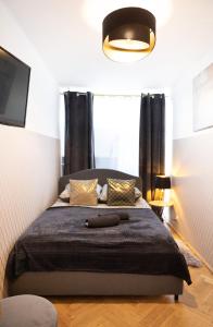 华沙ClickTheFlat Pereca City Centre Apart Rooms的一间卧室设有一张床和一个大窗户