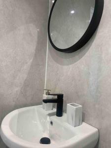 克里夫A modern and homely apartment的一间带水槽和镜子的浴室