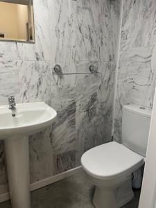沃特福德Waterford Hostels Ltd的浴室配有白色卫生间和盥洗盆。