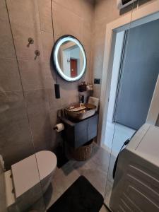 斯普利特LUX BRAND NEW APARTMAN MARIKELA的一间带水槽、卫生间和镜子的浴室