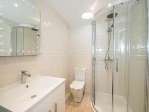 Brompton RegisHarewood Barn的浴室配有卫生间、盥洗盆和淋浴。