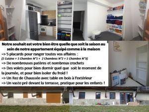 德沃吕伊Appartement 8-10 personnes SUPERDEVOLUY Hautes Alpes REZ DE CHAUSSÉE Vue panoramique 3 CHAMBRES的厨房的拼贴画,有房间的照片