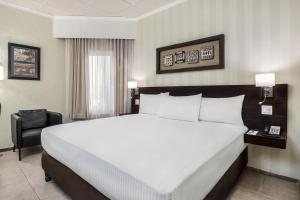 圣佩德罗苏拉卡潘特会议中心酒店的酒店客房带一张大床和一把椅子