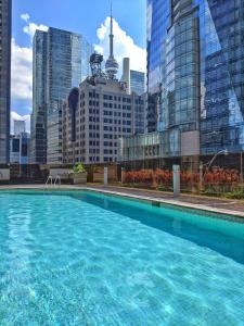 多伦多希尔顿多伦多酒店的一座位于城市的游泳池,有高大的建筑
