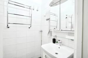 赫尔辛基Stylish Studio at the Heart of Helsinki的白色的浴室设有水槽和镜子