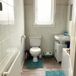 福尔柯克Scardroy Falkirk - 3 Bedroom Apartment的一间带卫生间、水槽和窗户的浴室