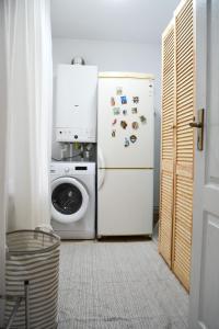 特尔古尼亚姆茨Casa Humulesti, fii vecinul lui Ion Creanga的厨房配有冰箱和洗衣机。