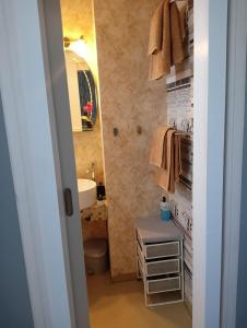 蒂米什瓦拉Crystal Room的一间带水槽、卫生间和镜子的浴室