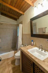 Cerro de OroLuxurious Lake Front Propertyfamiliescouples的一间带水槽、卫生间和镜子的浴室