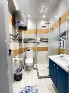 十月六日城Studio House 589-5的浴室配有卫生间、淋浴和盥洗盆。