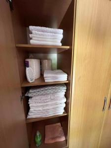 泽尼察Vikendica Green Forest, Zenica的配有毛巾和一叠毛巾的衣柜