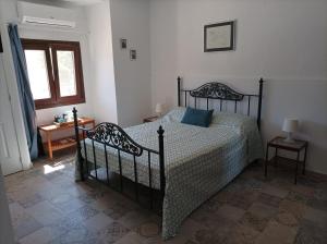 特拉武科新镇Casa Celeste Trabuco的一间卧室设有一张黑色的床和一个窗户。