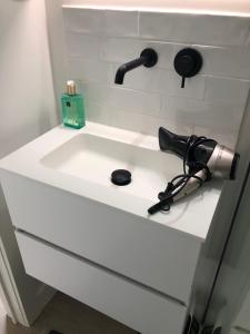 ZottegemHet mezennest的白色浴室水槽和吹风机