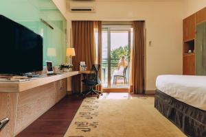 罗马罗马克拉里奇希尔顿花园酒店的酒店客房配有一张床和一张书桌及一台电视