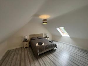 莫纳汉Dundonagh House, Glaslough,的一间卧室设有一张大床和一个窗户。