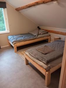 SevettijärviSevetin Baari & Guesthouse的一间卧室设有两张双层床和一扇窗户。