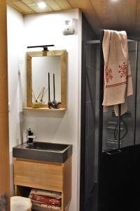 沙泰勒Chalet la Dransette的一间带水槽和镜子的浴室