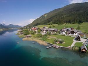 魏森湖斯坦姆弗霍夫旅馆的享有湖上度假村的空中景致