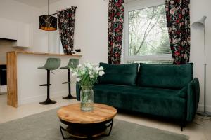 布鲁塞尔Beauty Suite的客厅配有绿色沙发和桌子