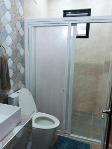 圣费尔南多Baladad Transient House的带淋浴、卫生间和盥洗盆的浴室