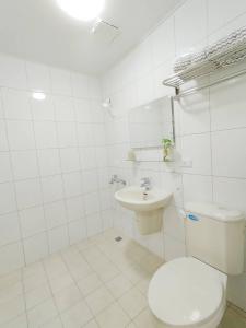 Xingang新港千顺民宿的白色的浴室设有卫生间和水槽。