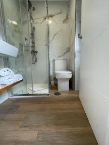 尼格兰Hostal montevideo的带淋浴和卫生间的浴室