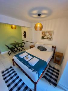 彼得罗波利斯Casa Petrópolis的一间卧室配有一张床和一张桌子及椅子