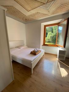 科姆梅扎杜拉Ride Home - Val di Sole的卧室配有白色的床和窗户。