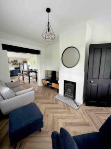 基尔肯尼Ballybur Cottage的带沙发和壁炉的客厅