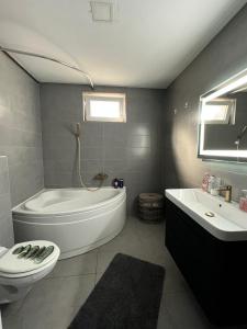 奥西耶克Golden House的带浴缸、卫生间和盥洗盆的浴室