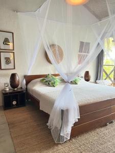 米卡Reserva Natural Tierra Adentro的一间卧室配有一张带蚊帐的床