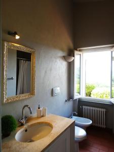 阿祖罗港Villa Gemma的一间带水槽、卫生间和镜子的浴室