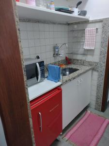 巴西利亚Apartamento aconchegante no Sudoeste的带微波炉和水槽的小厨房