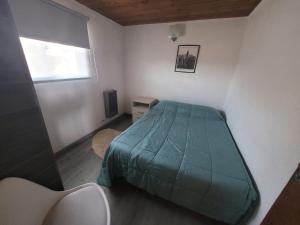 圣卡洛斯-德巴里洛切RyG Apartments的一间卧室设有一张绿色的床和一个窗户。