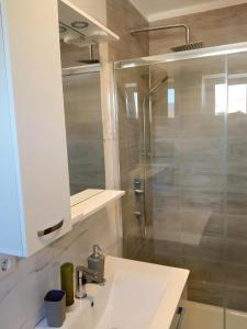 瓦布里加Apartment Valentino的浴室配有白色水槽和淋浴。