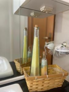 RoccasicuraVico Gioia的装满瓶子的篮子在柜台上