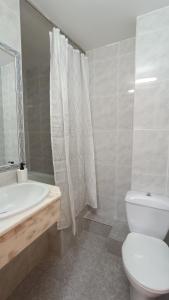 萨拉戈萨Hostal Zaragoza Centro的浴室配有卫生间、浴缸和水槽。