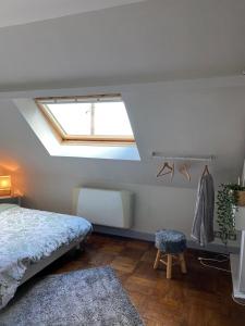 热夫雷尚贝尔坦La Gibriaçoise的一间卧室配有一张床和天窗