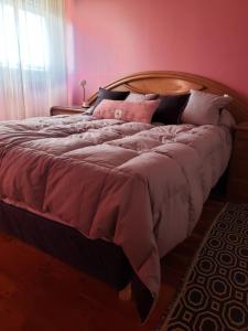 阿韦利亚内达Iris Departamento的卧室内的一张大床,设有粉红色的墙壁