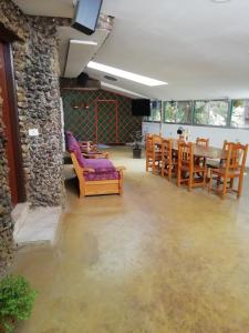 San Juan de la RamblaCasa rustica en Lomo Blanco, dentro de una casa rodeada de naturaleza的配有桌椅和石墙的房间