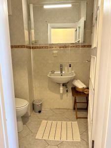 马尔马里斯Merkeze Yakın, Ev Rahatlığında的一间带水槽、卫生间和镜子的浴室