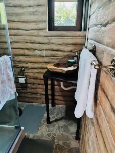 瓦莱德拉加努鲁伊Cabana Briana的一间带水槽和木墙的浴室