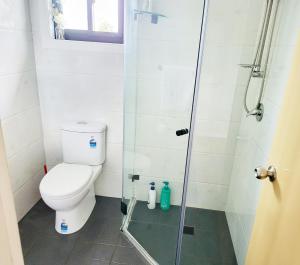 DoonsideKaban Power 7的一间带卫生间和玻璃淋浴间的浴室