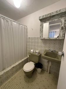 别克斯Vieques Tropical Guest House的一间带卫生间和水槽的浴室