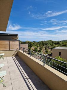孔卡Villa Favone 4 chambres piscine privée的房屋的阳台享有风景。