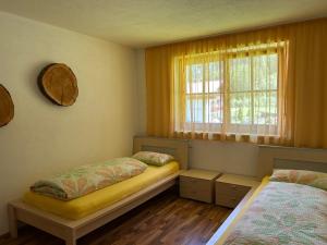 里瓦迪图雷斯Feichterhof的一间卧室设有两张床和窗户。