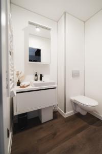 布鲁登茨Neue stylische HÜSLE by UNIQUE PLACES的白色的浴室设有水槽和卫生间。