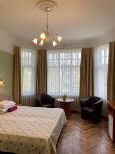 派尔努格林别墅酒店的酒店客房带一张床、椅子和窗户