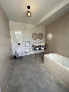 Vic-sur-AisneLa Belle Vicoise的带浴缸、卫生间和盥洗盆的浴室